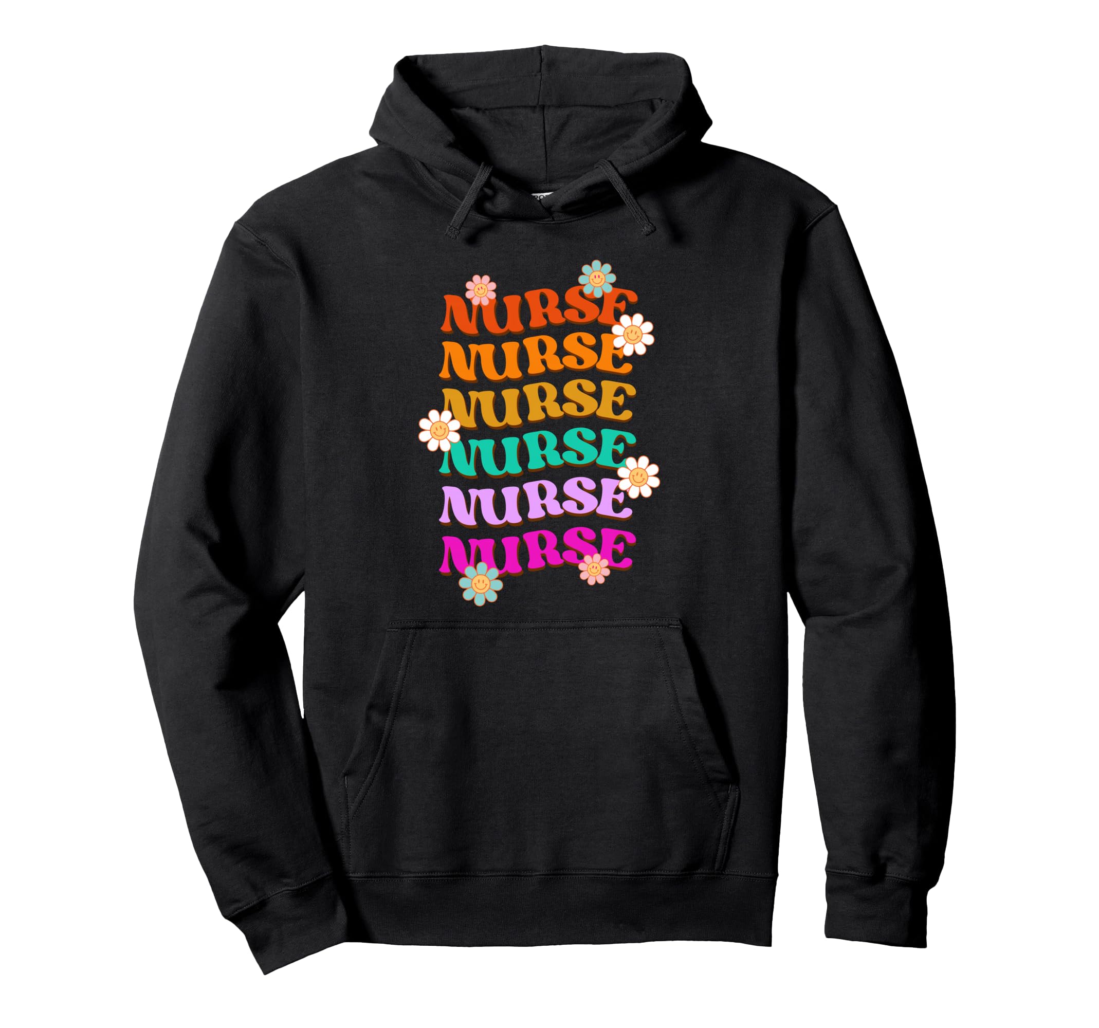 Nurse Rainbow Groovy Daisy Bold Letter Hoodie