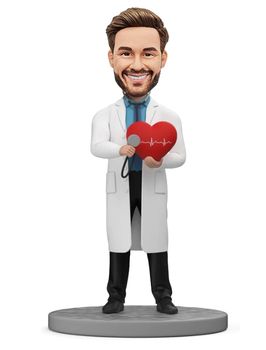 Custom Bobblehead,Personalized Custom Doctor Bobbleheads - Cardiologist Holding Red Heart