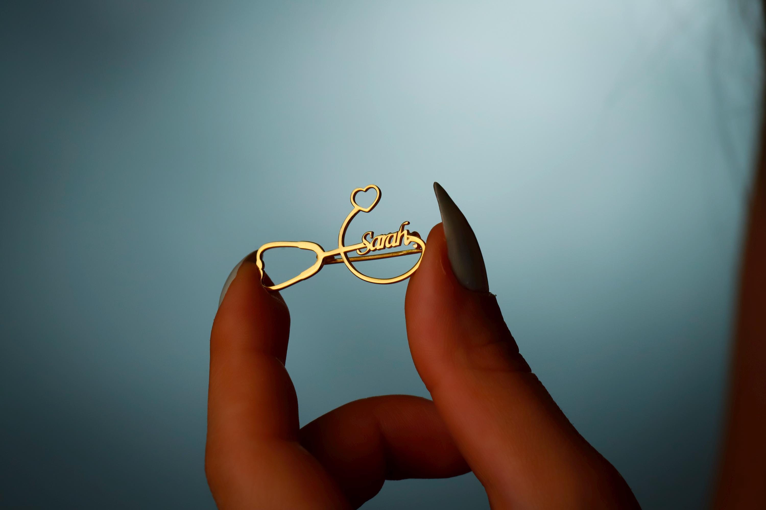 Personalized 925 Sterling Silver Stethoscope Brooch