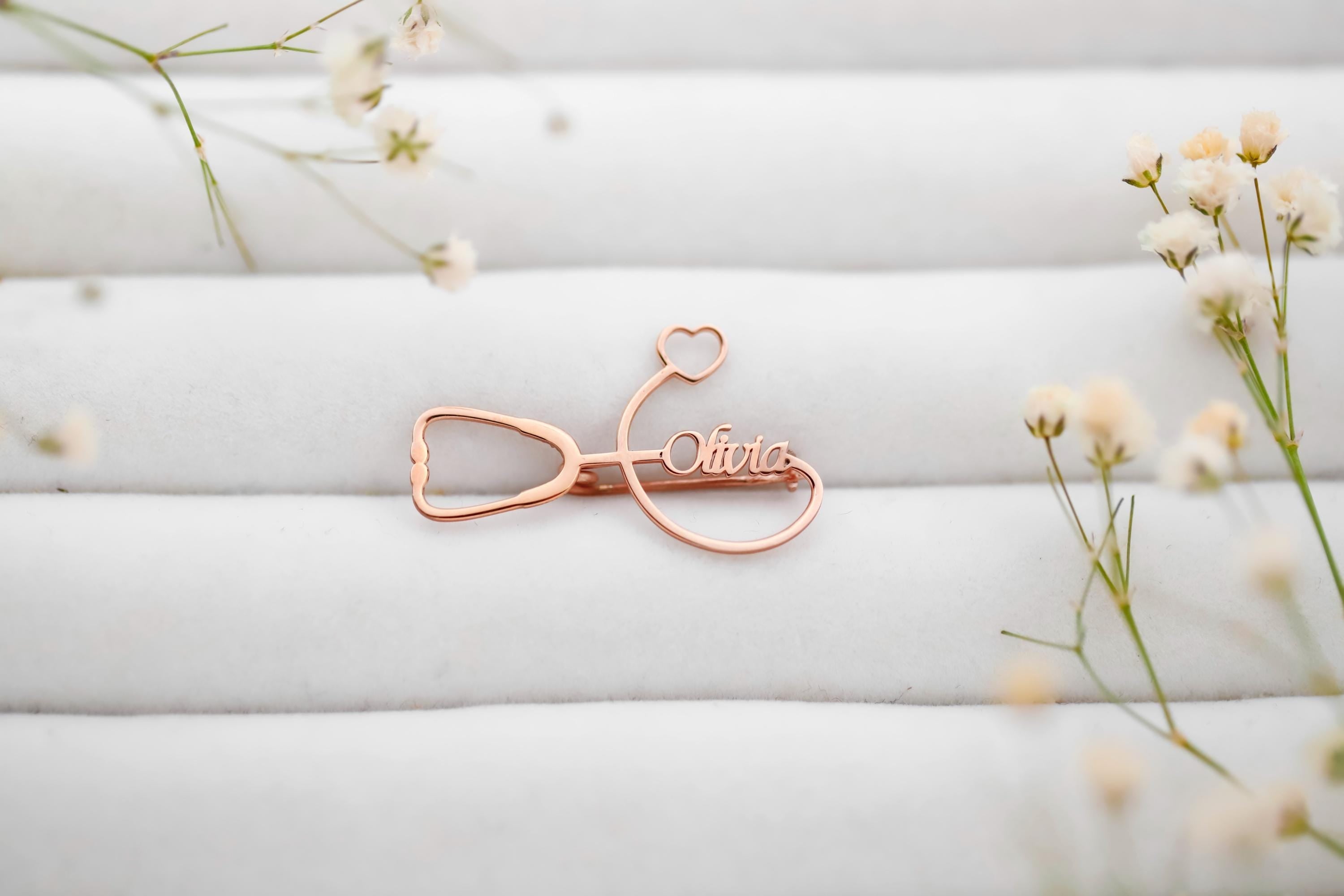 Personalized 925 Sterling Silver Stethoscope Brooch