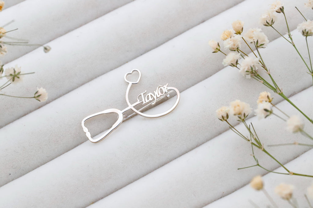 Personalized 925 Sterling Silver Stethoscope Brooch