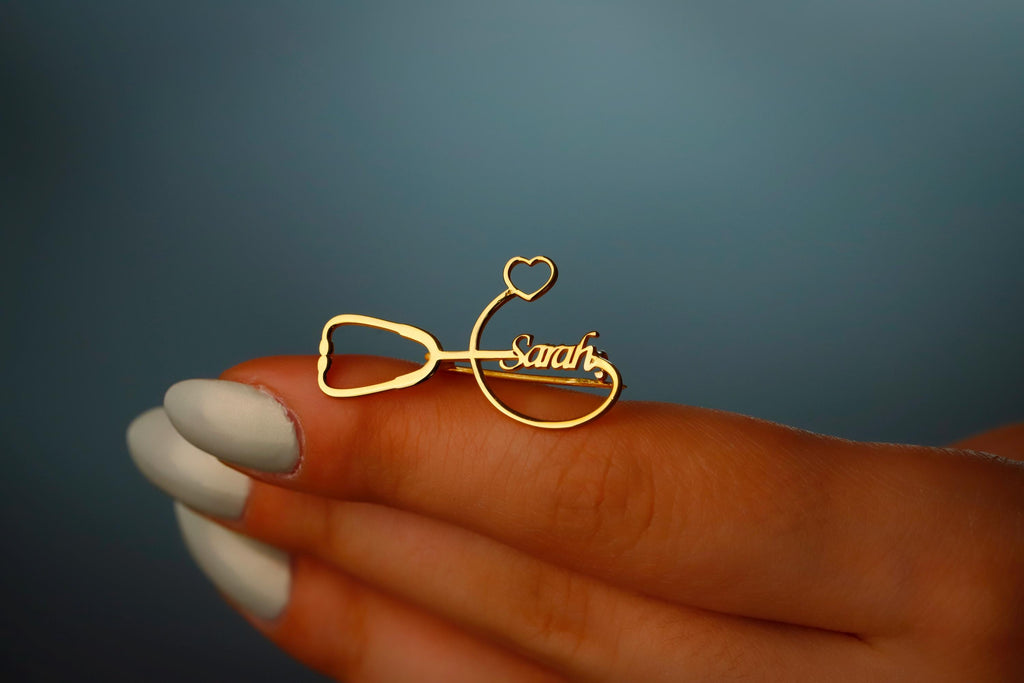 Personalized 925 Sterling Silver Stethoscope Brooch